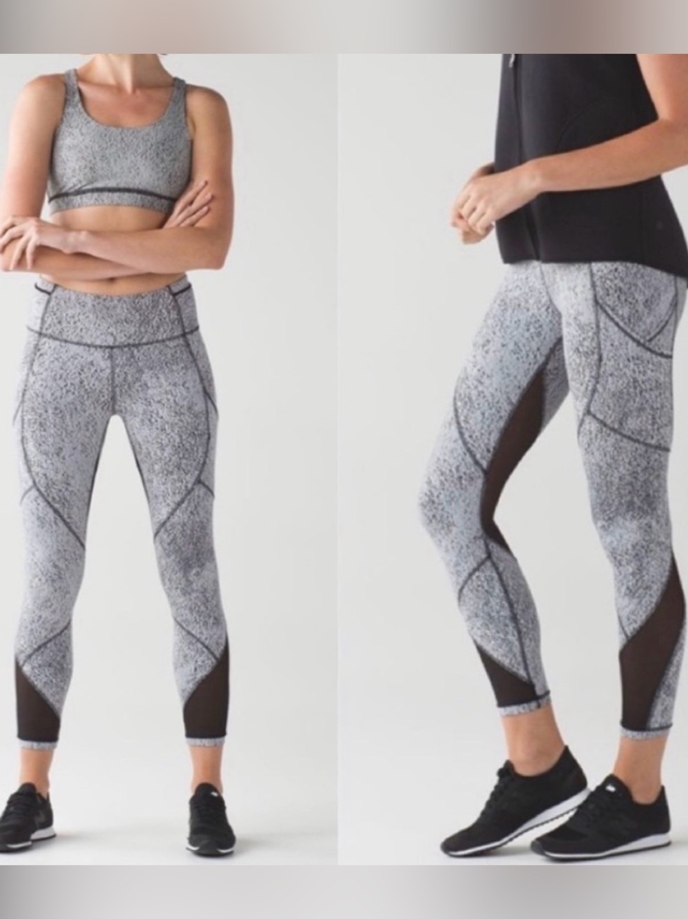 Lululemon Outrun Tight Power Luxtreme Spray Jacquard White Black / Black 10